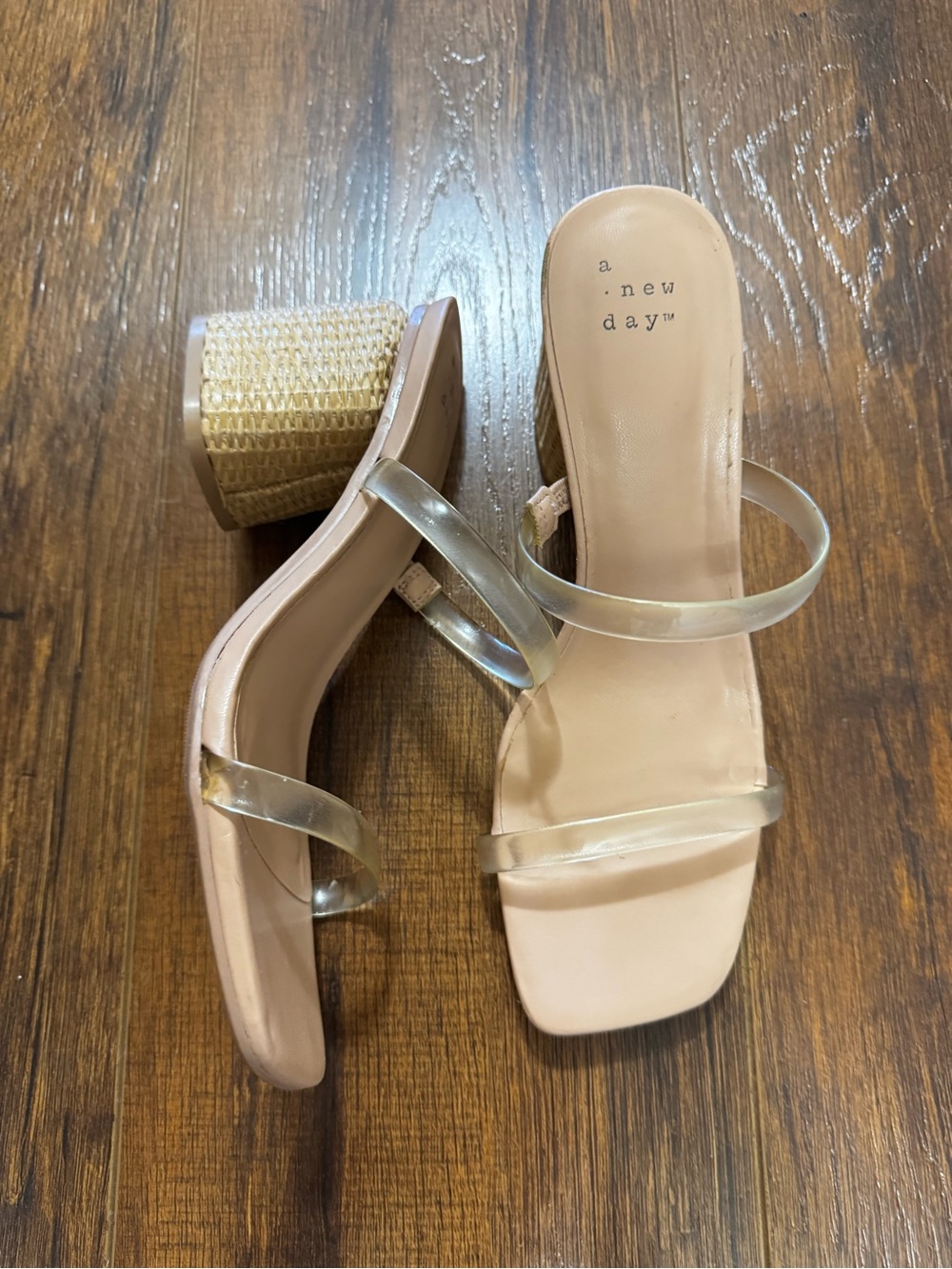 A New Day Clear Strap Raffia Block Heel Sandals